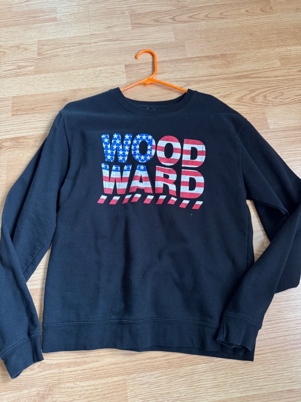 Woodward Black Crewneck Sweatshirt with American Flag Graphic